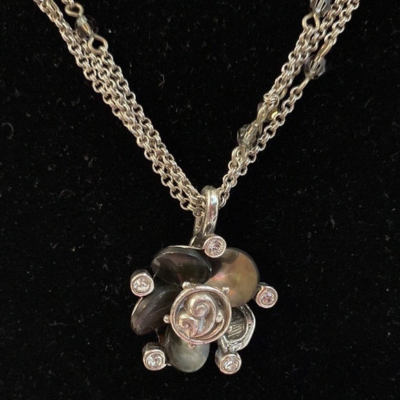 BRIGHTON BLOSSOM mother of Pearl Flower and Crystal Multi Chain Pendant NECKLACE - Picture 1 of 6